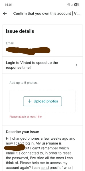 How to contact Vinted when I can't access my account