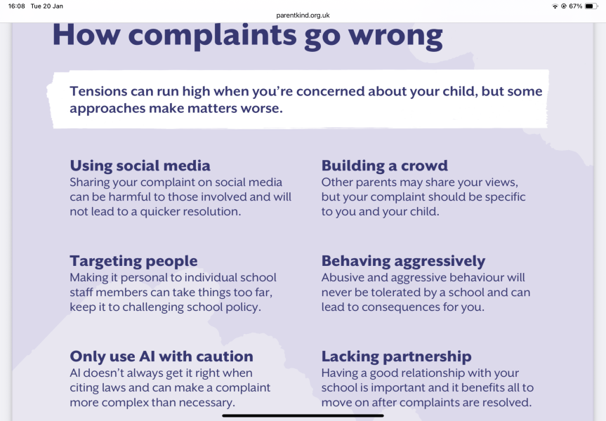 Government approved guidance for parents complaining to schools