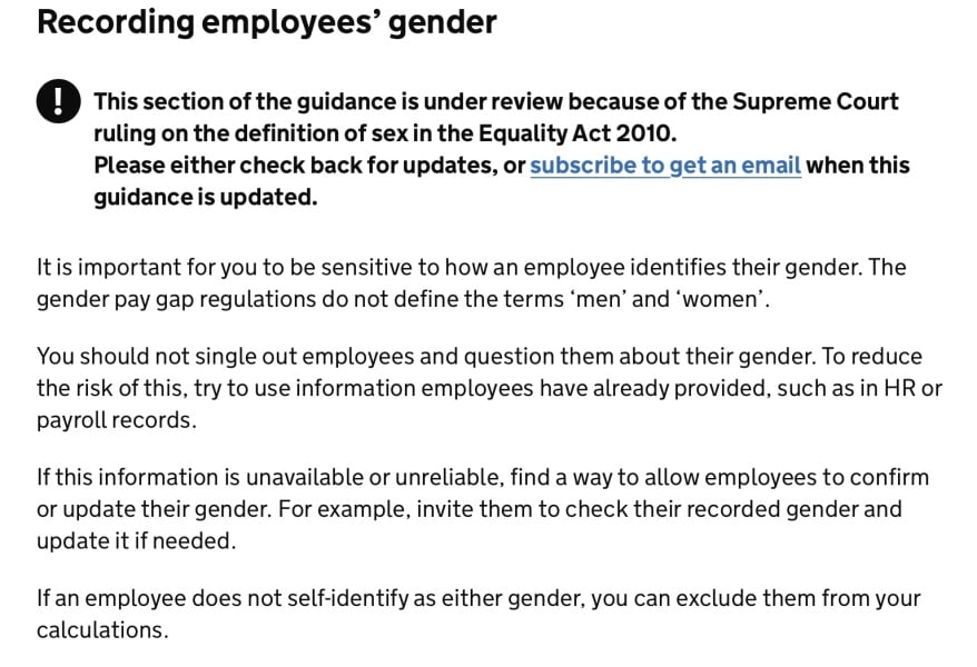 Government guidelines will follow Supreme Courty ruling when it comes to pay gap