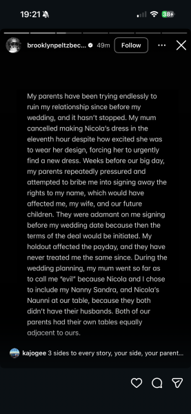 Wow Brooklyn Beckham's statement doesn't hold back!