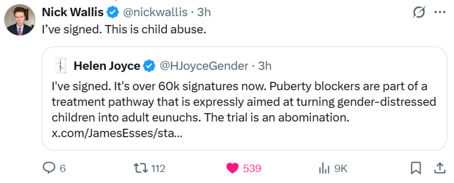 Government Petition against the Streeting Trial of Puberty Blockers on children.