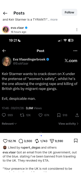 Eva Vlaadingerbroek has been banned from travelling to the UK