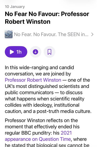 Professor Robert Winston on No Fear or Favour podcast