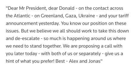 Trump’s text message to the Norwegian PM