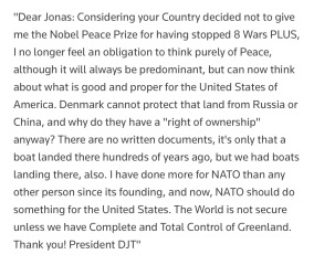 Trump’s text message to the Norwegian PM