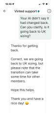 Vinted reverting to the UK sizing