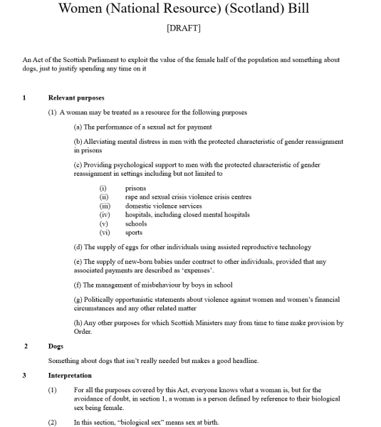 [satire - I hope!] Women (National Resource) (Scotland) Bill