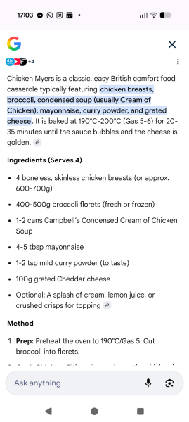 Chicken broccoli casserole with curry?