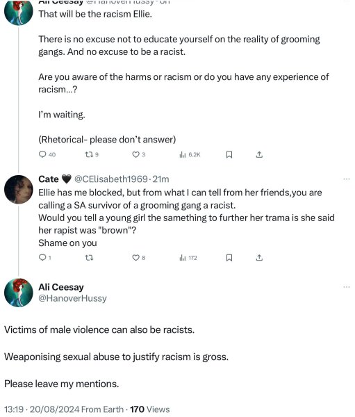 JCJ / Bindel discourse on X