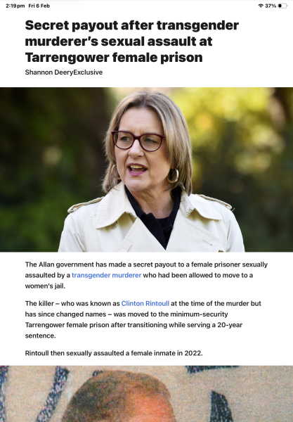 Australian govt secret payout to woman sexually attacked by a trans murderer in jail