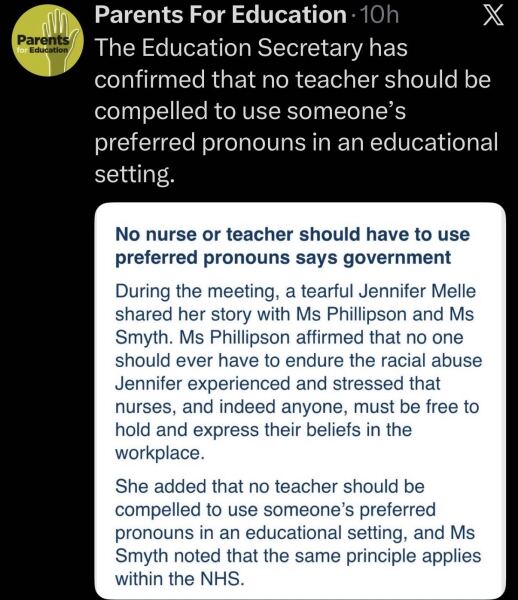 Bridget Phillipson says no teacher should be compelled to use someone’s preferred pronouns in an education setting