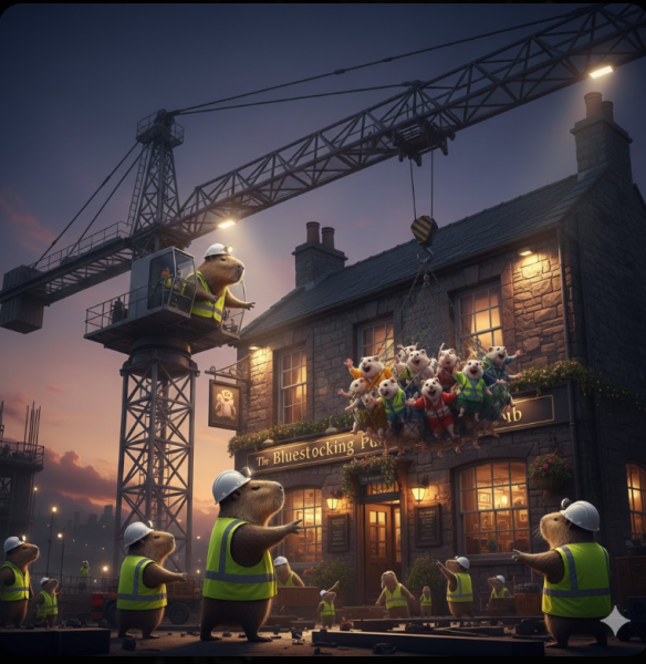 The Bluestocking Women’s Pub: Where Clever Women Sit and Think, While Gerbils Run the Bar.