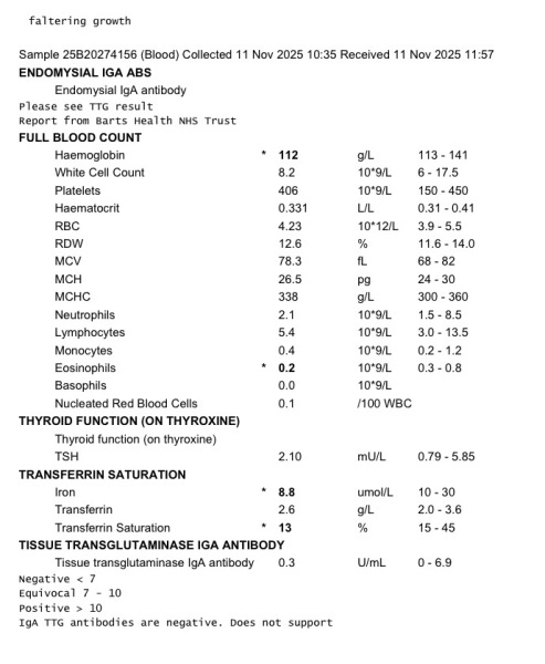 Iron levels and blood test results
