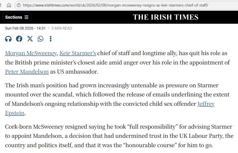 Morgan McSweeney resigns
