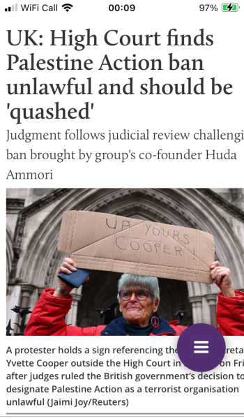 UK ban on Palestine Action unlawful, high court judges rule