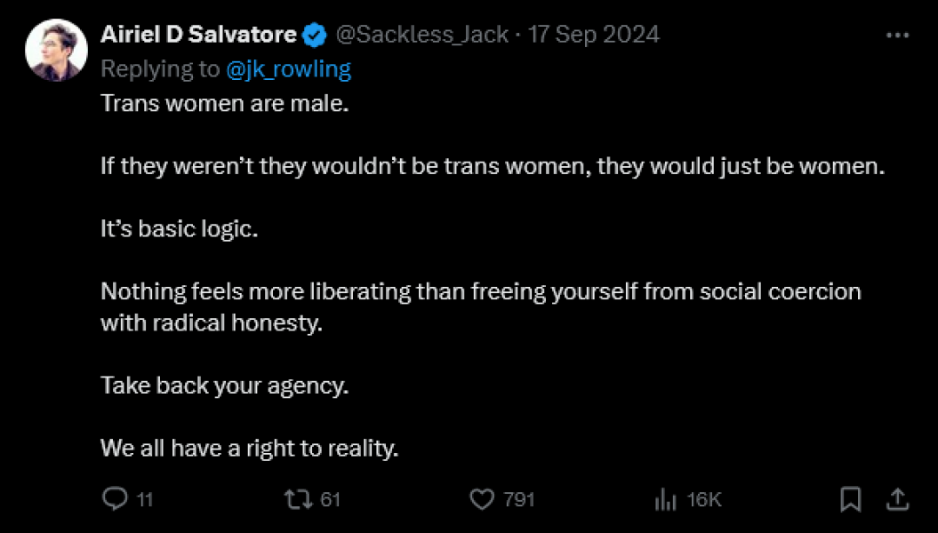 Video with detransitioner Airiel D Salvatore.