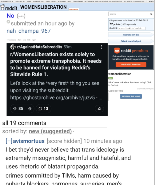 Yet more Reddit censorship (women’s lib sub banned)