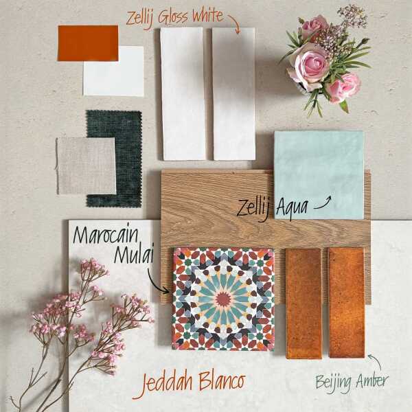 Paint colour for cold kitchen with tricky tiles