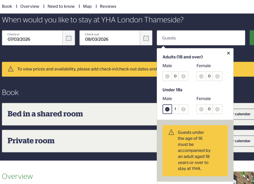 To let two 17 year olds stay in a hotel in London on their own