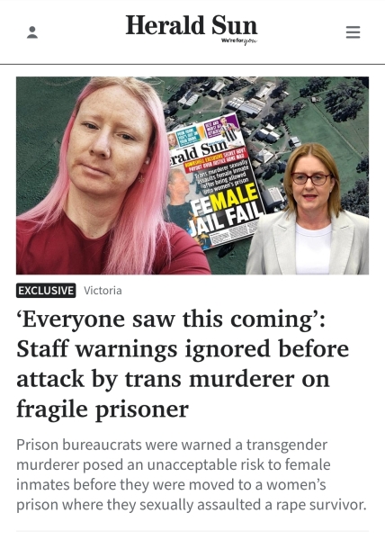 Australian govt secret payout to woman sexually attacked by a trans murderer in jail