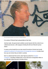 Australian govt secret payout to woman sexually attacked by a trans murderer in jail