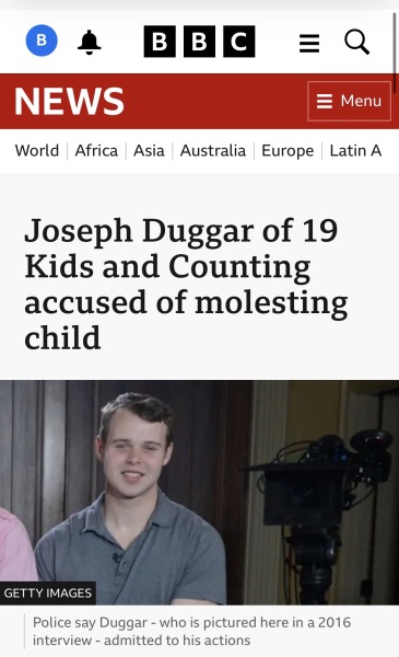 *Thread Warning: Mentions sexual assault crimes against minors.* Reports of another Duggar family member (Joe) arrested for offences against a minor