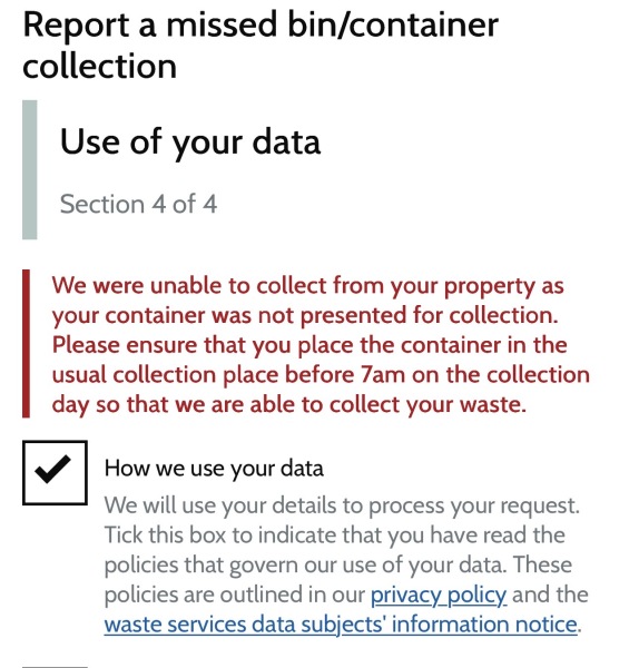 Help!! I missed the general waste bin day. What do I do??