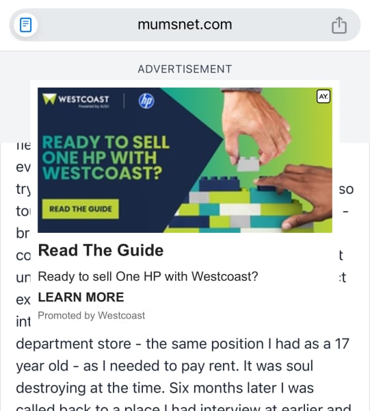 Pop up ad covering thread
