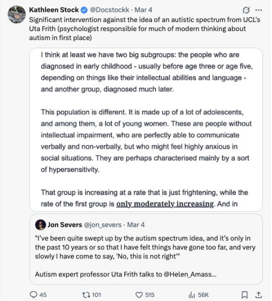 Uta Frith, women, autism, and what Dr Stock, Helen Lewis etc think...