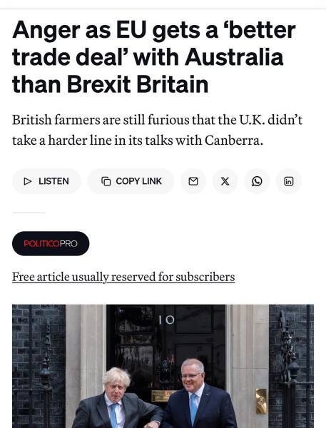 Anger as EU gets a 'better trade deal' with Australia than Brexit Britain