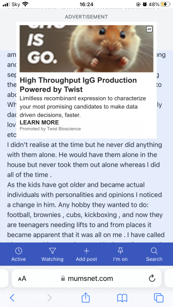 Pop up ad covering thread