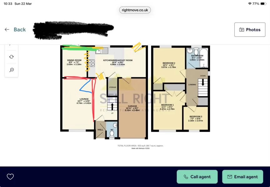Help me decide how to best make this kitchen larger. Where should the doors go?