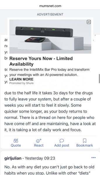 Pop up ad covering thread