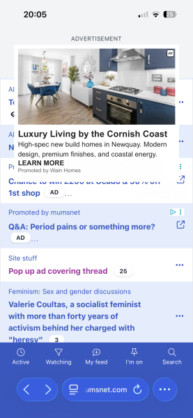 Pop up ad covering thread