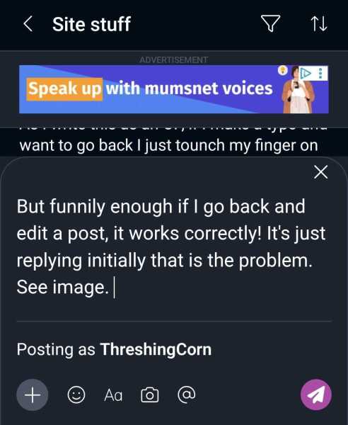 Android app, can't go back and edit text you've already written while posting replies