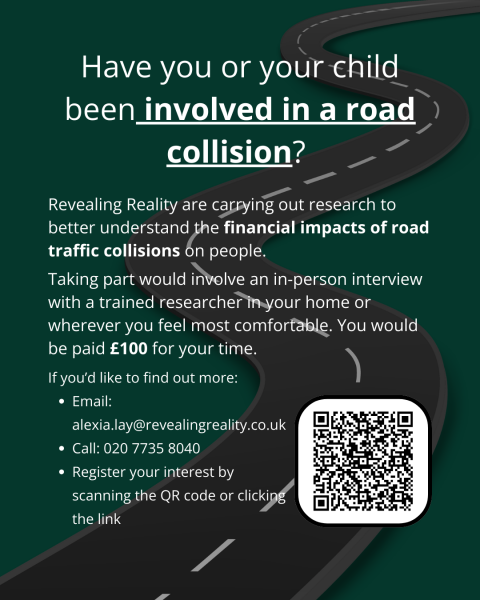 Department for Transport commissioned research on road traffic collisions (£100 incentive)