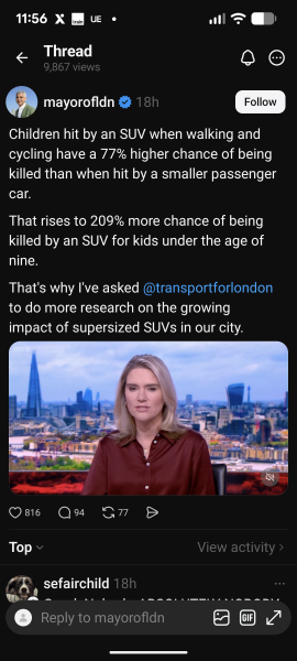 To think levying additional charges on SUV owners in London is a bad idea?