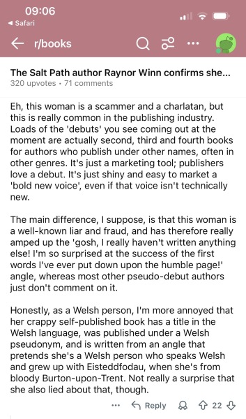 Thread 25 : To feel disappointed - and disgusted and vindicated now too - after reading this in The Observer about the author and her husband from The Salt Path book and film?