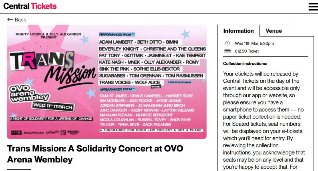 "All star charity concert for trans rights"