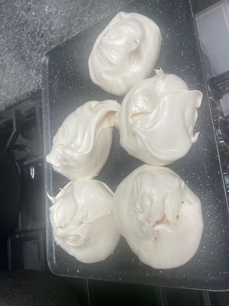 Meringue/forced rhubarb