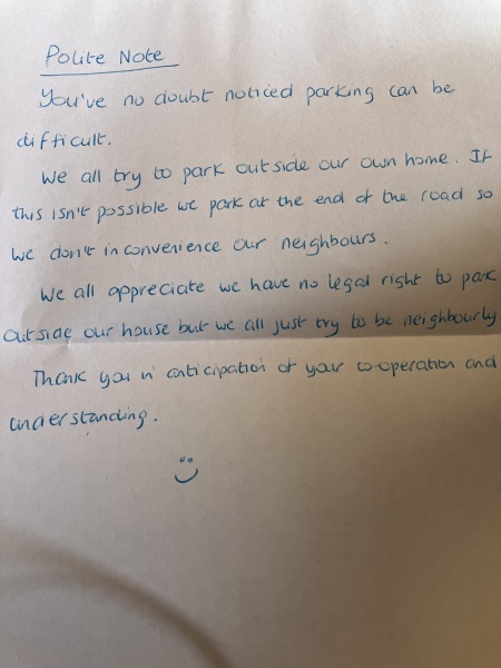 To be annoyed by this note pushed through my door - photo