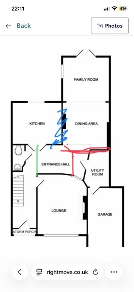 Knocking through kitchen - what would you do with this floor plan..