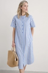 Knee length summer dresses with waist tie or elastic. Not clingy!
