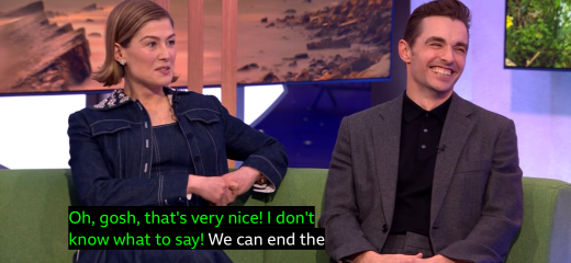 Rosamund pikes outfit on The One Show today (2/3/26)
