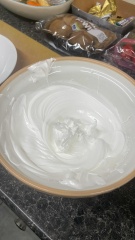 Meringue/forced rhubarb