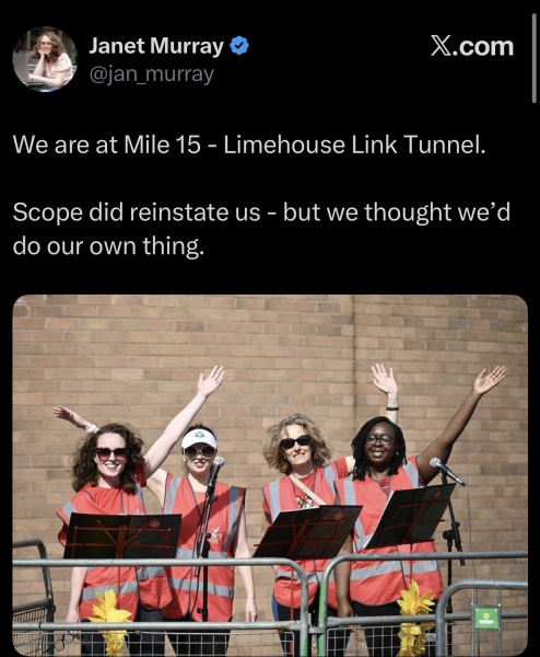 Scope is punishing women for wrongthink - Whole choir cancelled from London Marathon because of personal GC views of one person