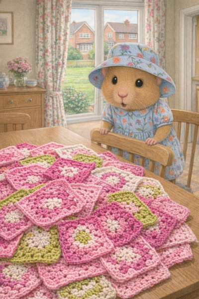 Part 2. Our blanket making for lovely waffle heads into its final stages.