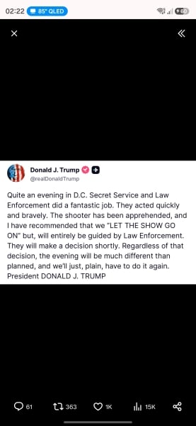 'Trump rushed from White House correspondents' dinner after suspected gunshots heard'