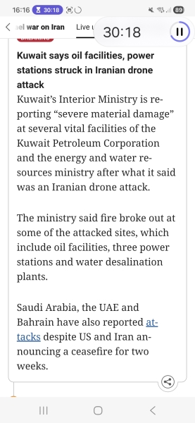Iranian attack hit water desalination plant in Kuwait