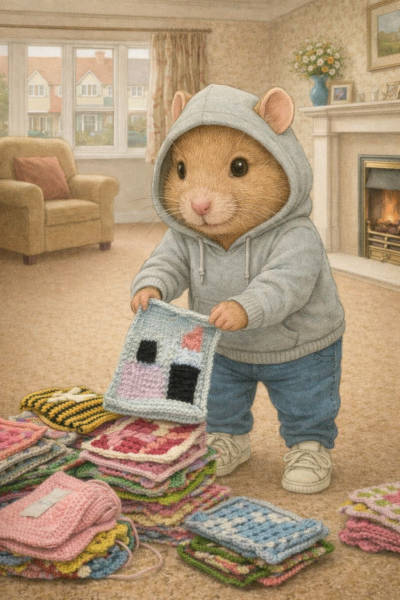 Part 2. Our blanket making for lovely waffle heads into its final stages.